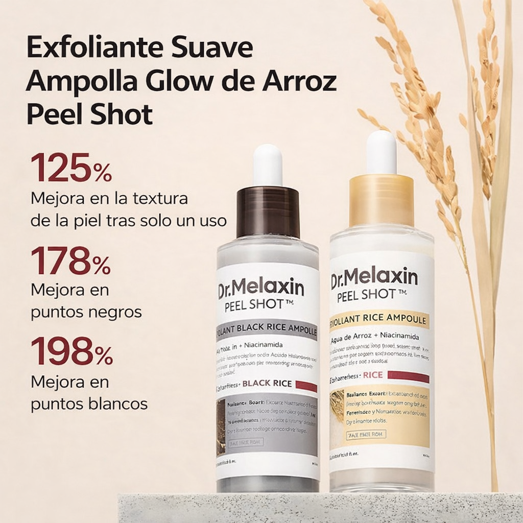 Dr. Melaxin Peel Shot 2X1 – DUO EXFOLIANTE: Arroz blanco + Arroz negro